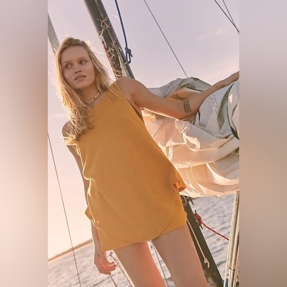 Free People Beach Take Me To Tulum Romper Golden Pollen - Picture 3 of 10